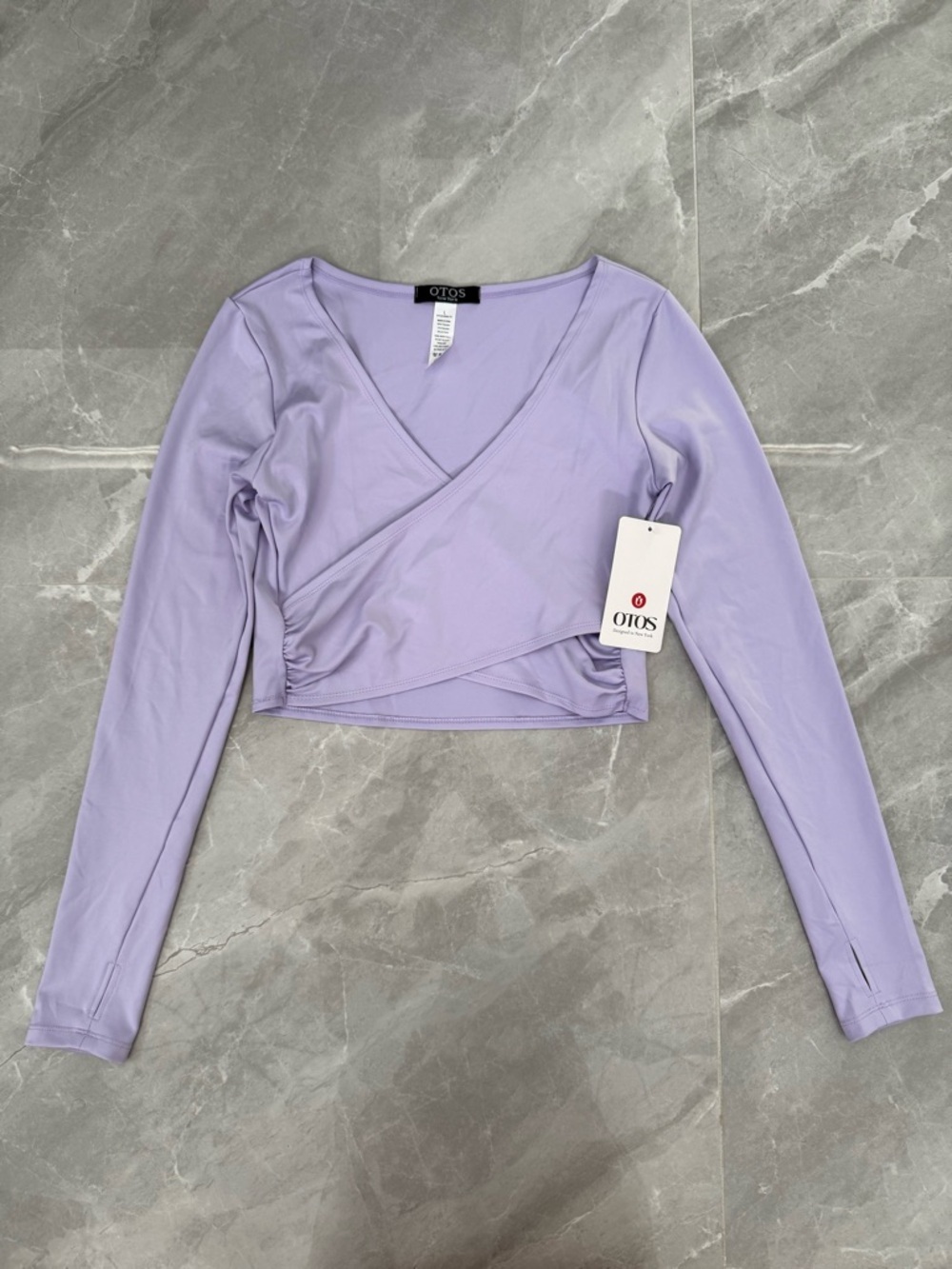 Women’s OTOS Long Sleeve Wrap Top Thumbholes Stretch Ballet Dance Workout Large